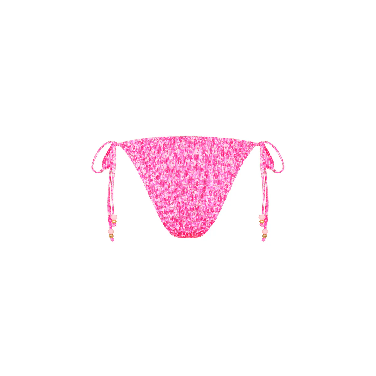 Shirred Dipped Cheeky Tie Bikini Bottom - Berry Burst