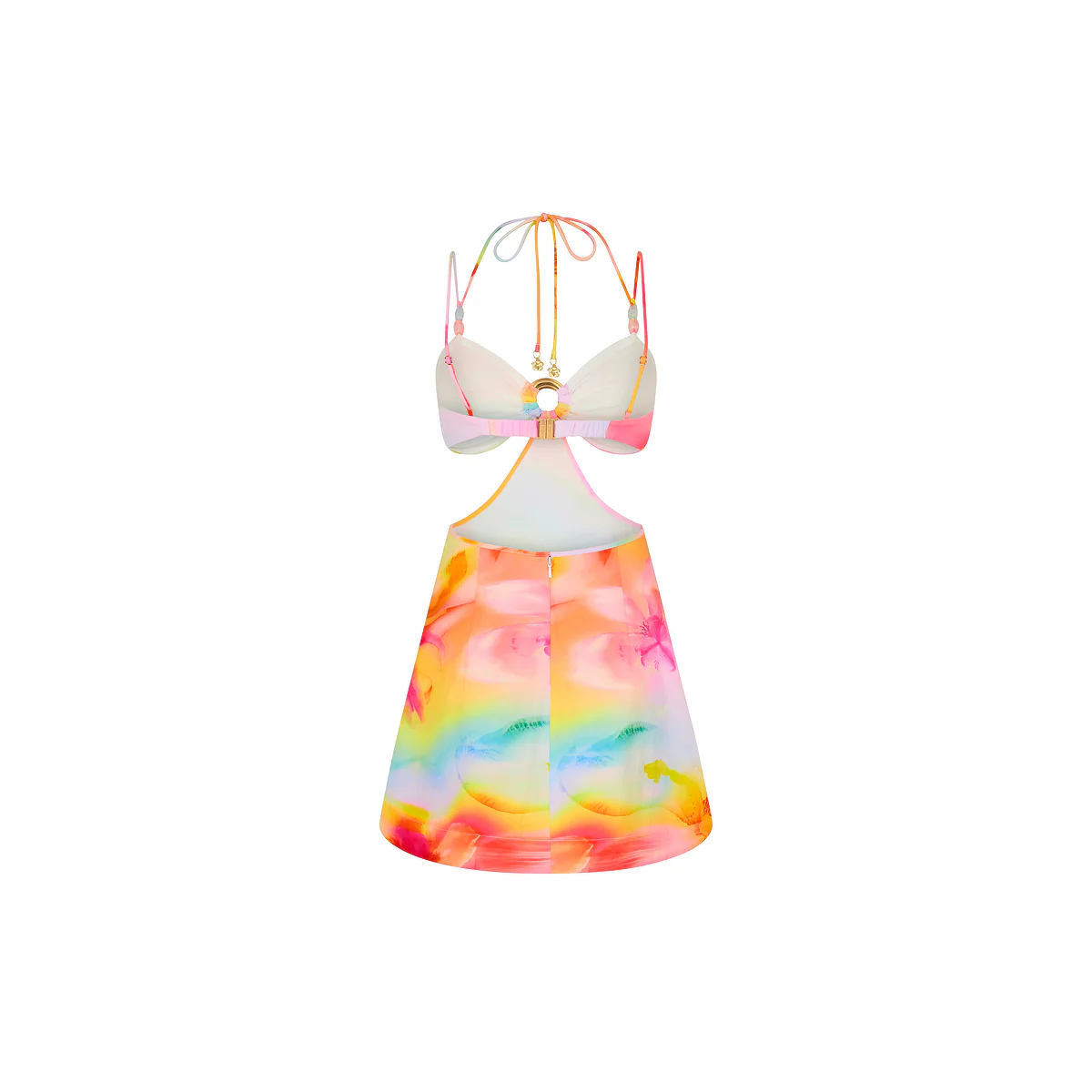 Beaded Cut Out Mini Dress - Frangipani Swirl