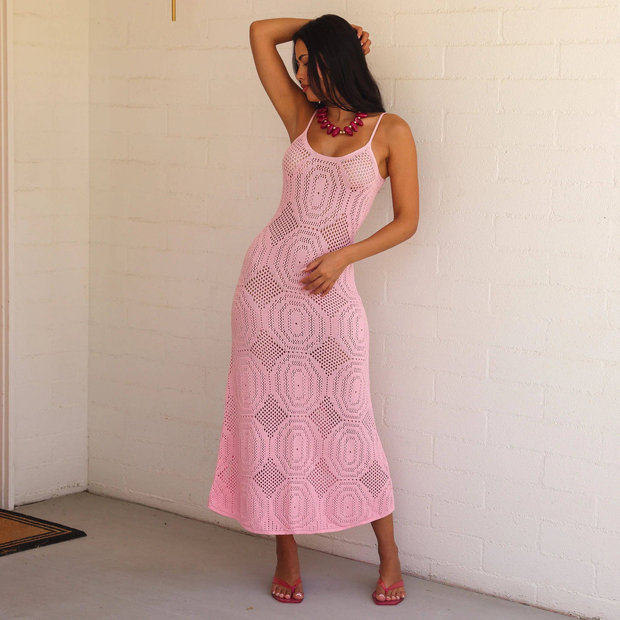 1364-crochet-lace-knit-maxi-dress-pocket-pink-3.webp Crochet Lace Knit Maxi Dress - Pocket Pink