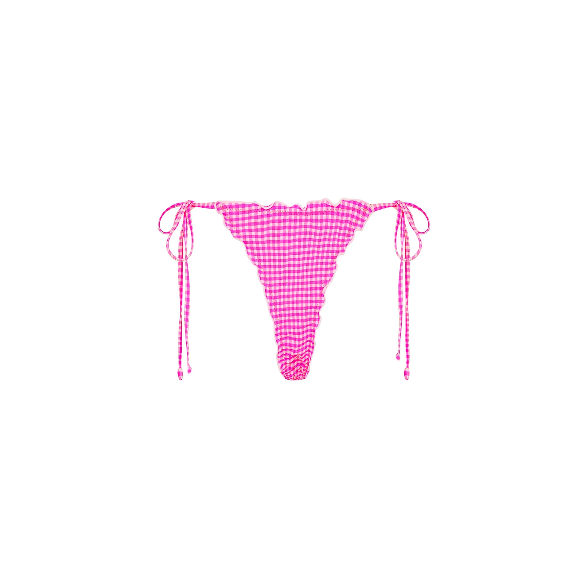 Lettuce Edge Thong Tie Bikini Bottom - Pink Diva