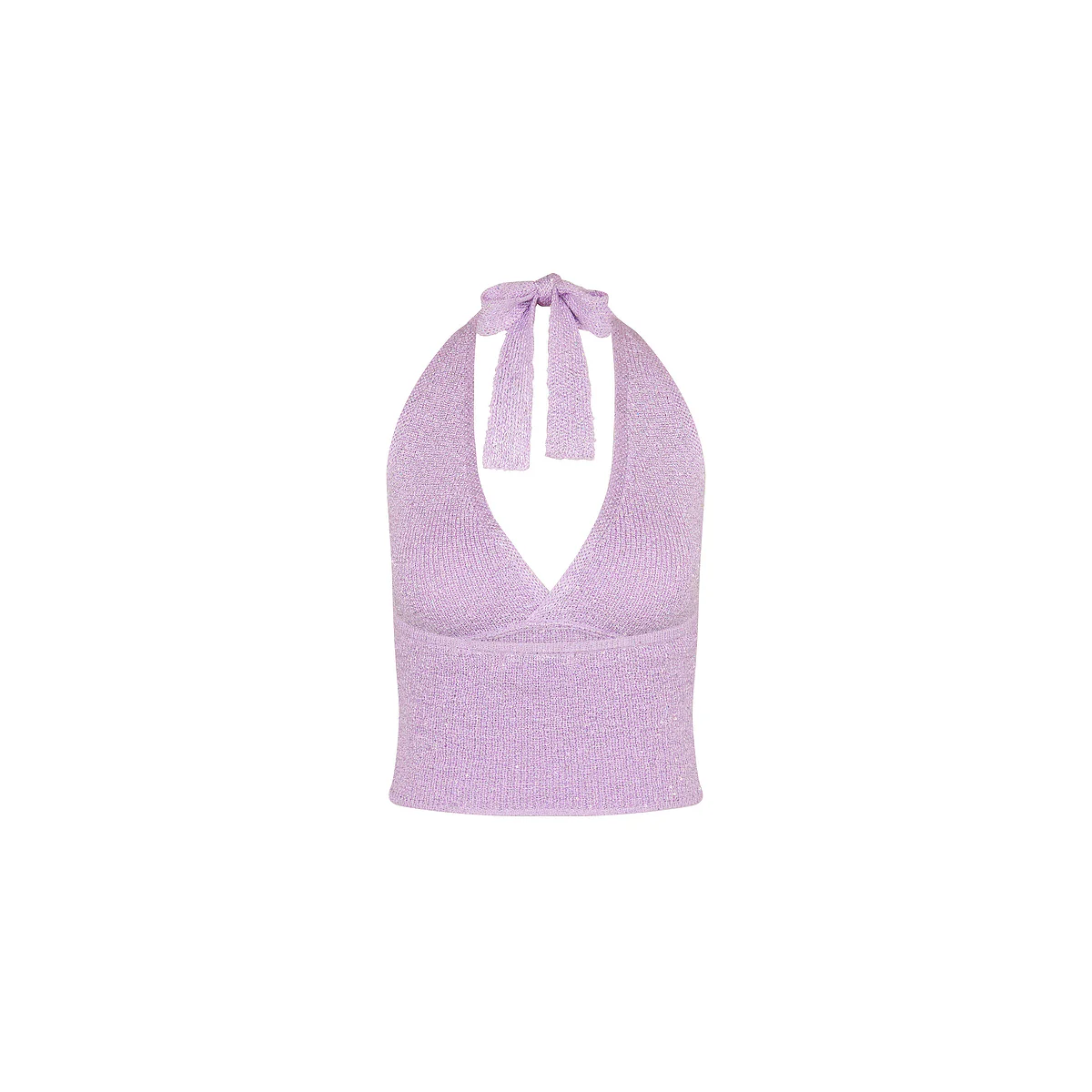 Retro Tie Halter Knit Top - Lilac Glimmer