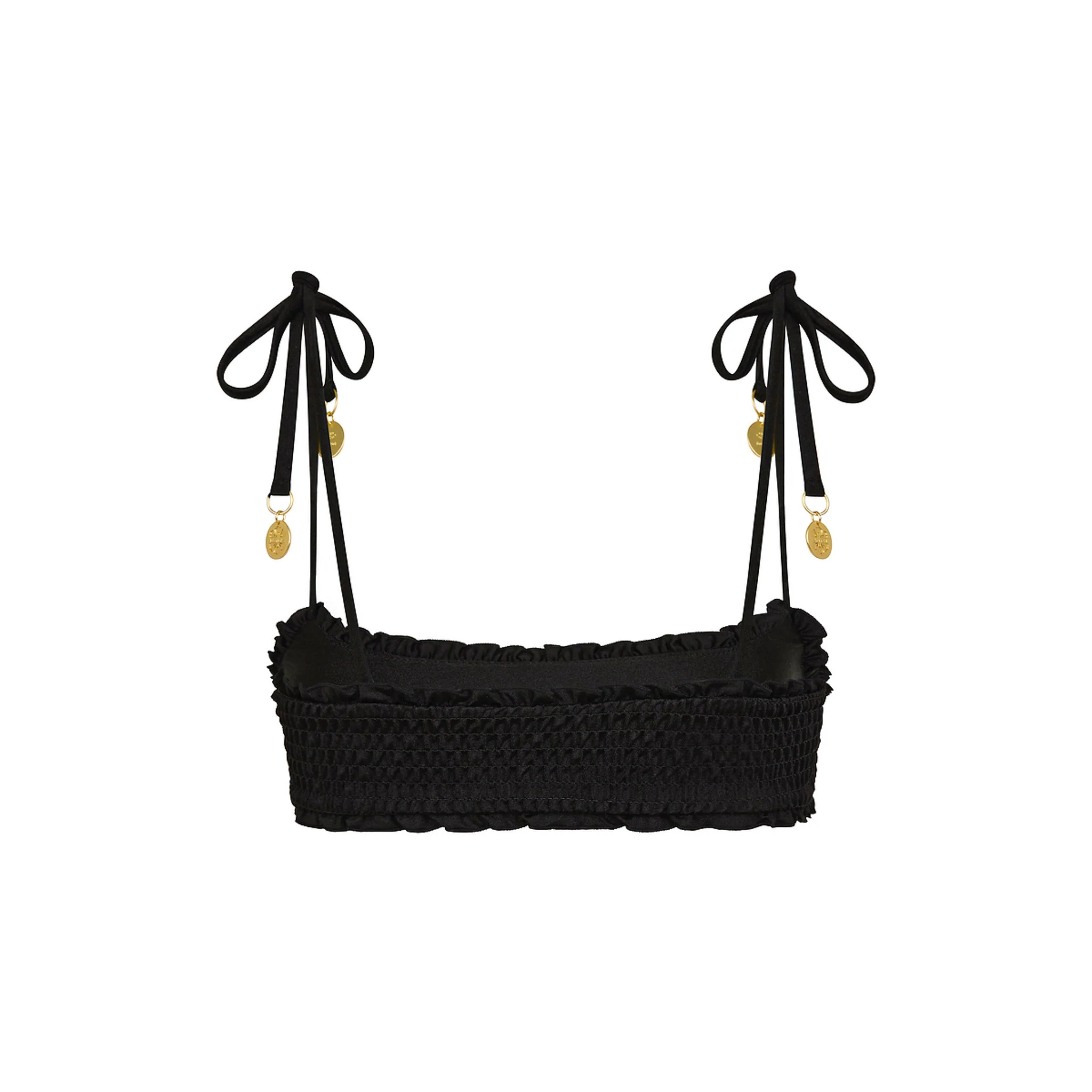 Shirred Crop Tie Bikini Top - Twilight Black