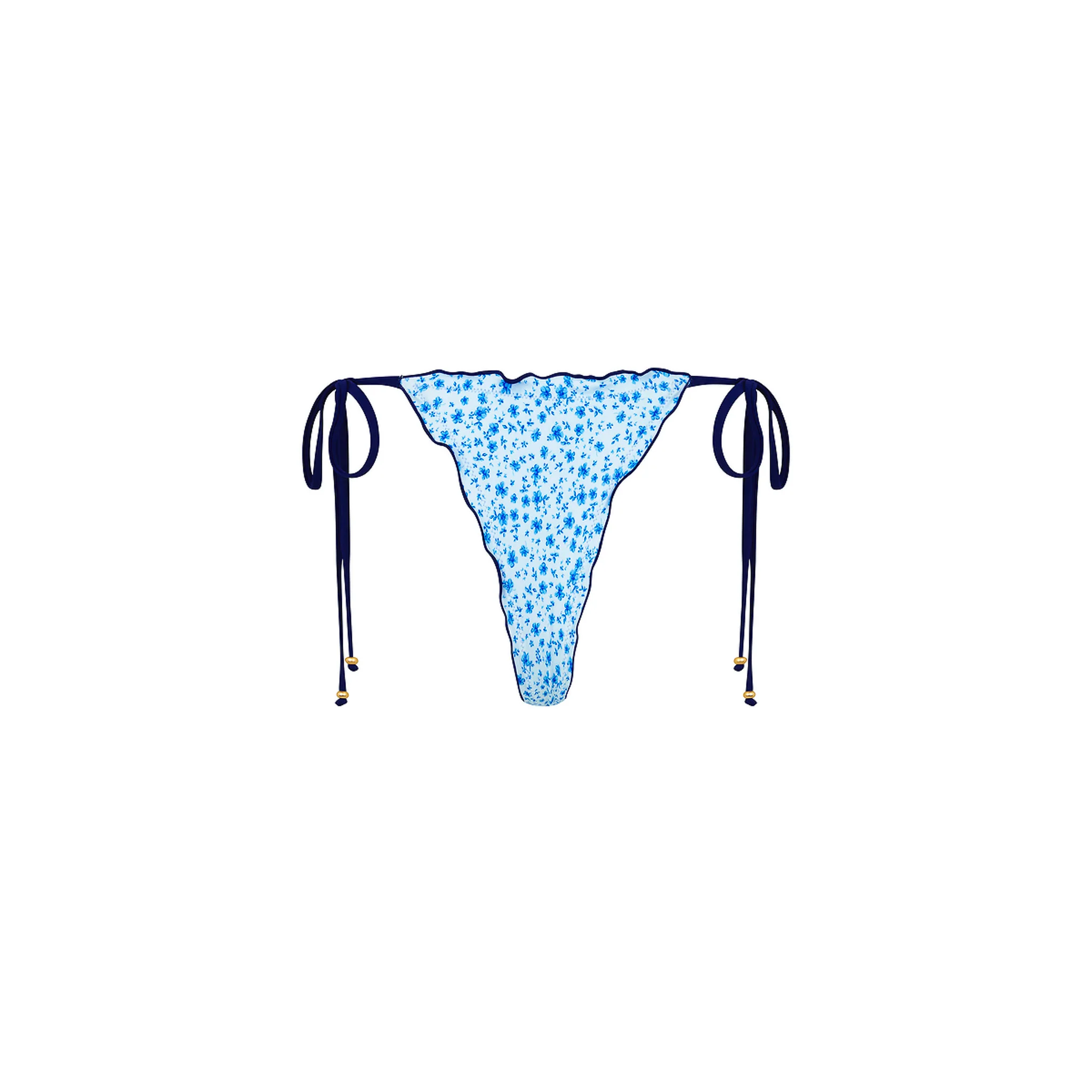 Lettuce Edge Thong Tie Bikini Bottom - Dream Flower
