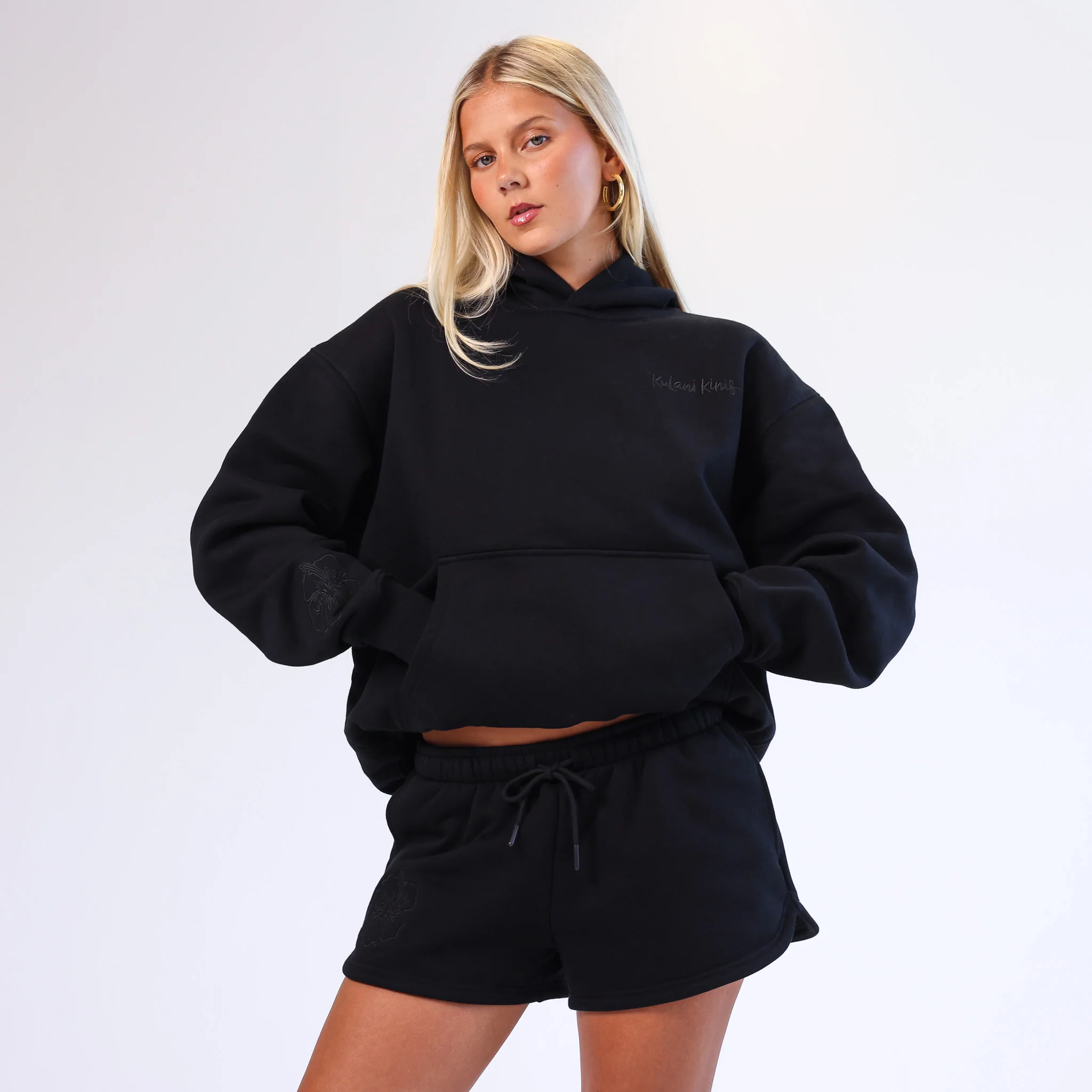 Embroidered Track Shorts - Twilight Black