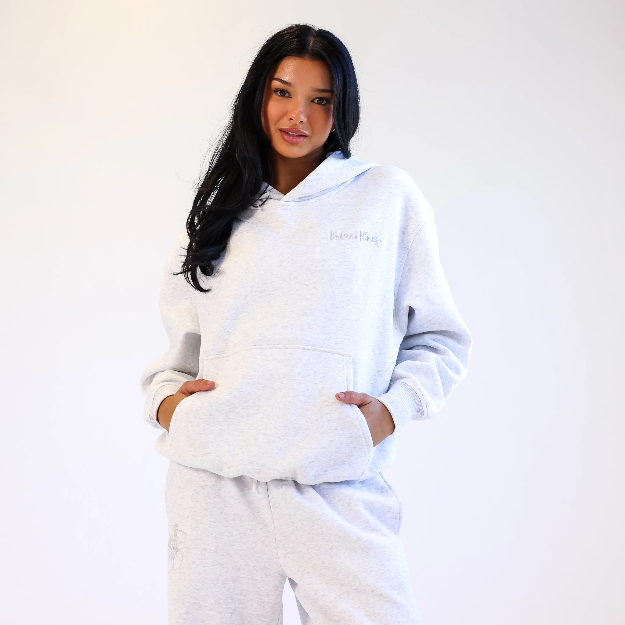 Embroidered Hoodie - Silver Stone