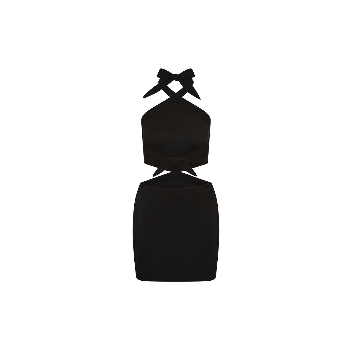 Cut Out Halter Neck Mini Dress - Twilight Black