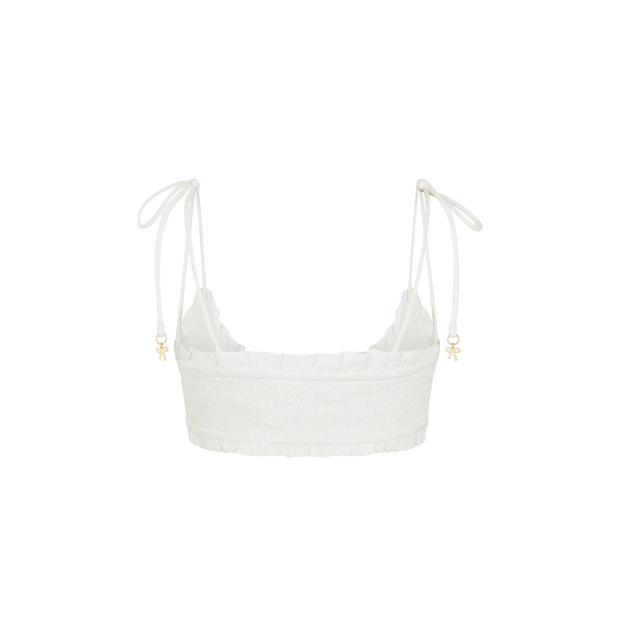 Ruffle Shirred Tie Crop - White
